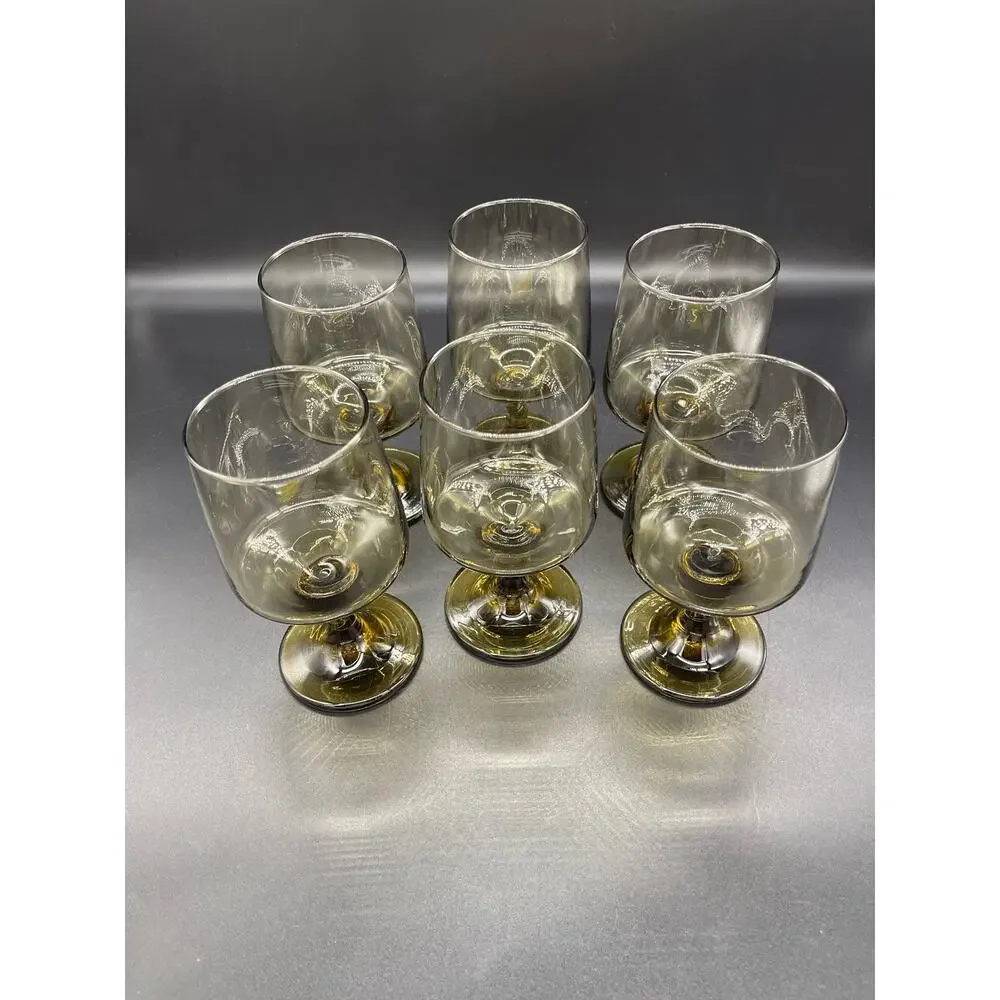 Libbey MCM Tawny Set of 5 Accent Water Wine Goblets Smoke Brown 5.75